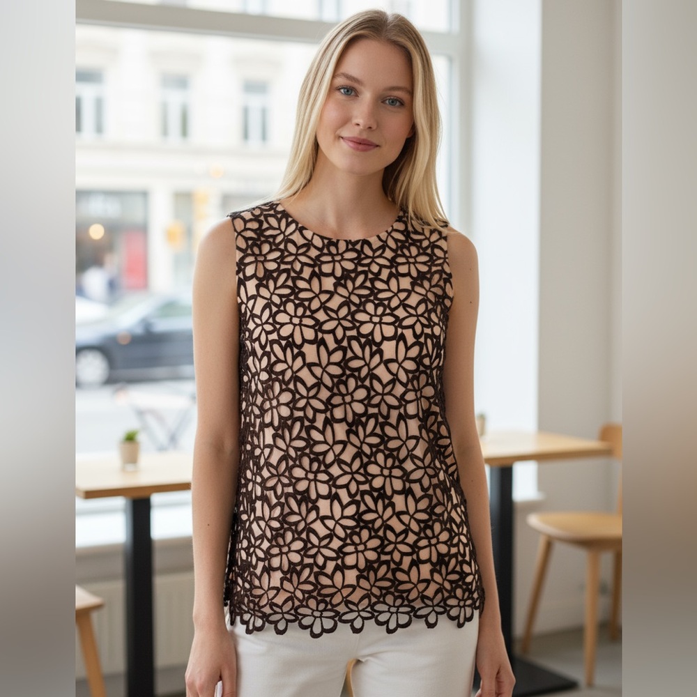 Lela Rose x Neiman Marcus + Target Floral Lace Sleeveless Top Black Siz M DEFECT